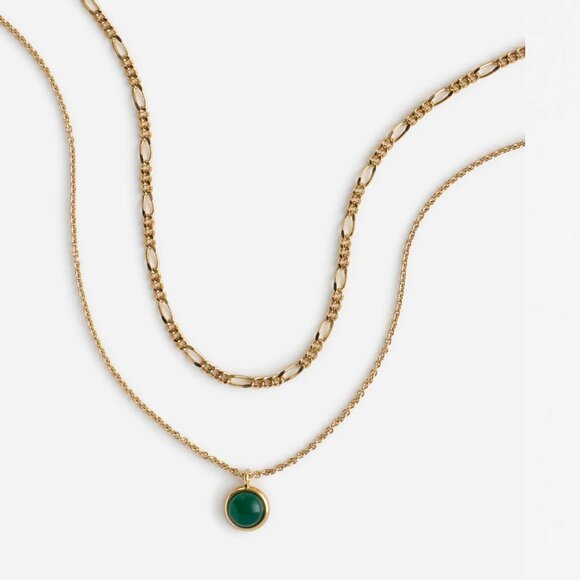 Madewell- Semiprecious Two-Pack Figaro Pendant Necklace Set – Green Agate, NWT - Picture 4 of 8